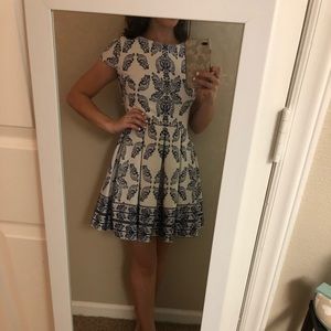 Blue and white patterned dress